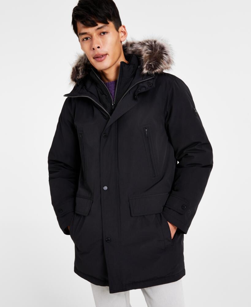 Michael Kors Men's Hooded Bib Snorkel Parka, Created for Macy's - Black Cover