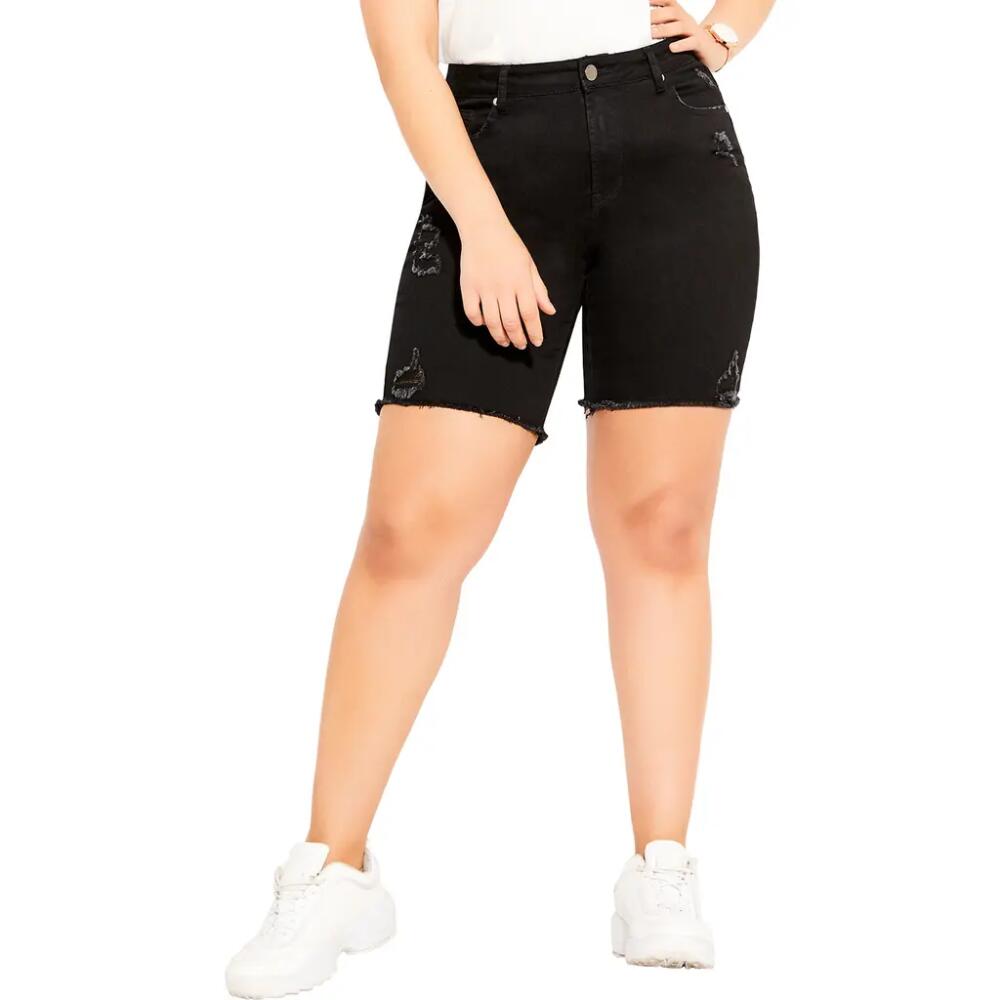 City Chic High Waist Distressed Denim Shorts in Black Cover