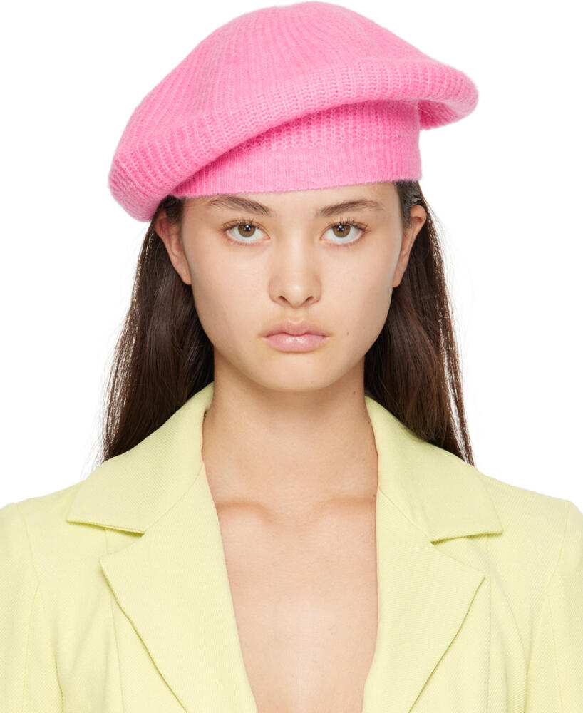 GANNI Pink Ribbed Beret Cover