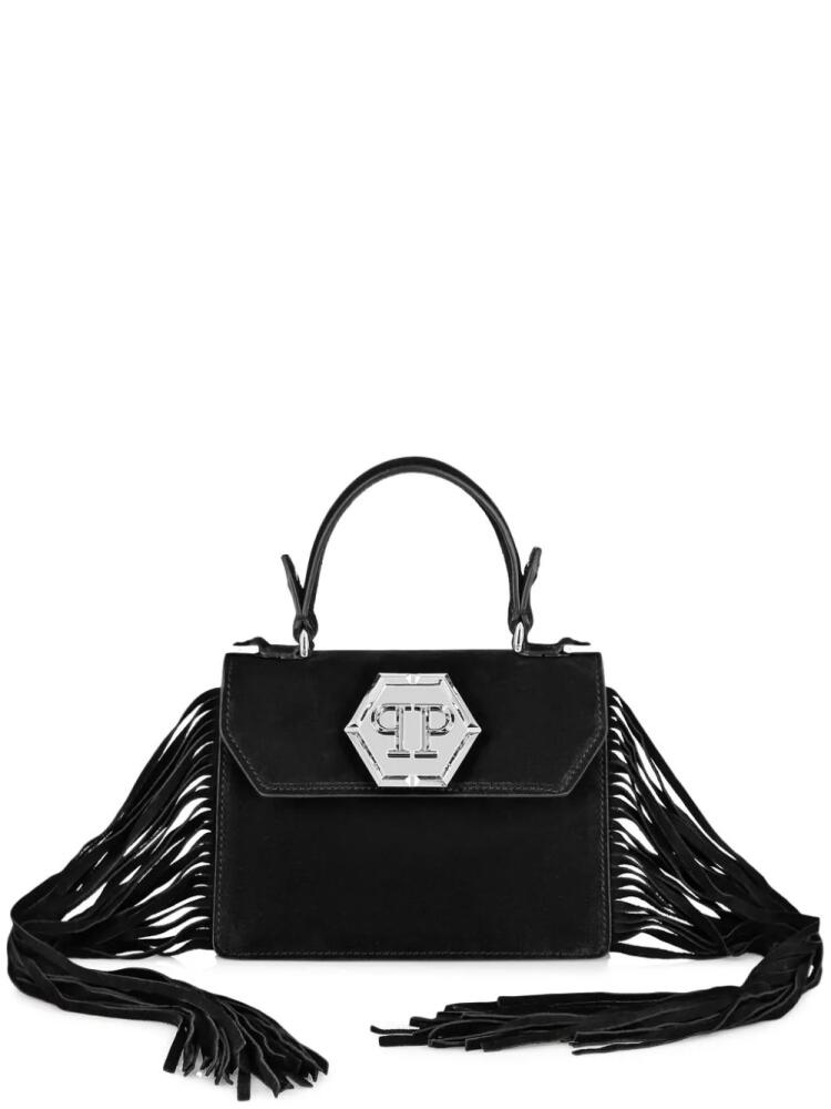 Philipp Plein Small Superheroine Fringe suede bag - Black Cover