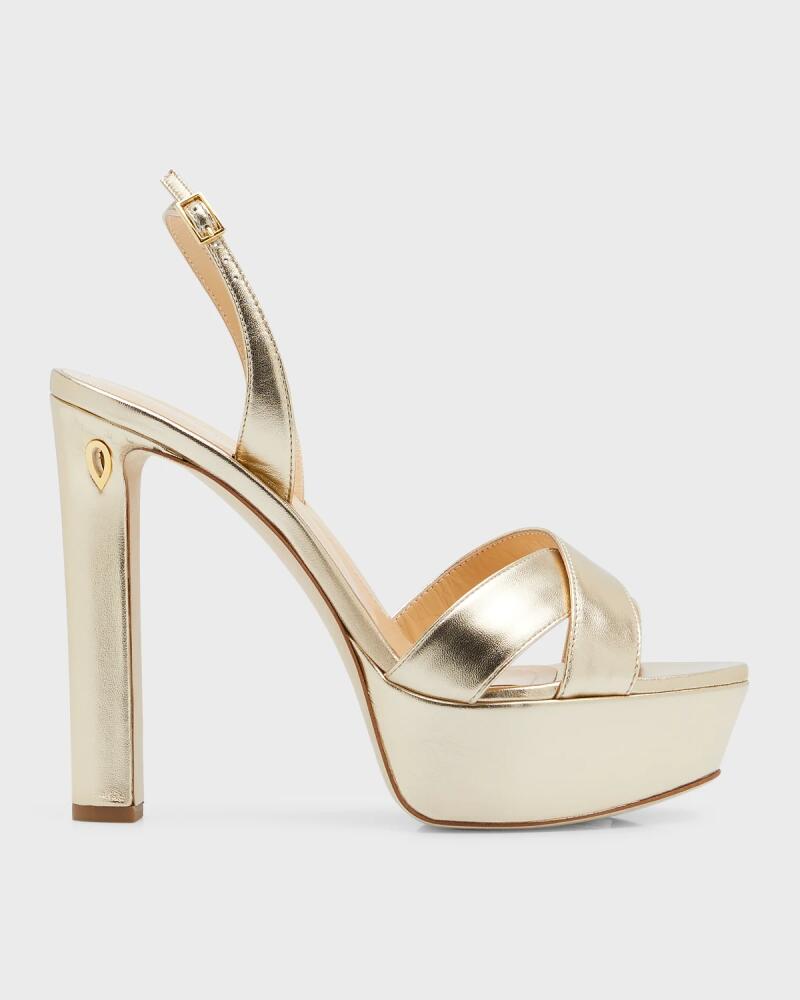 Jennifer Chamandi Leonardo Metallic Slingback Platform Sandals Cover