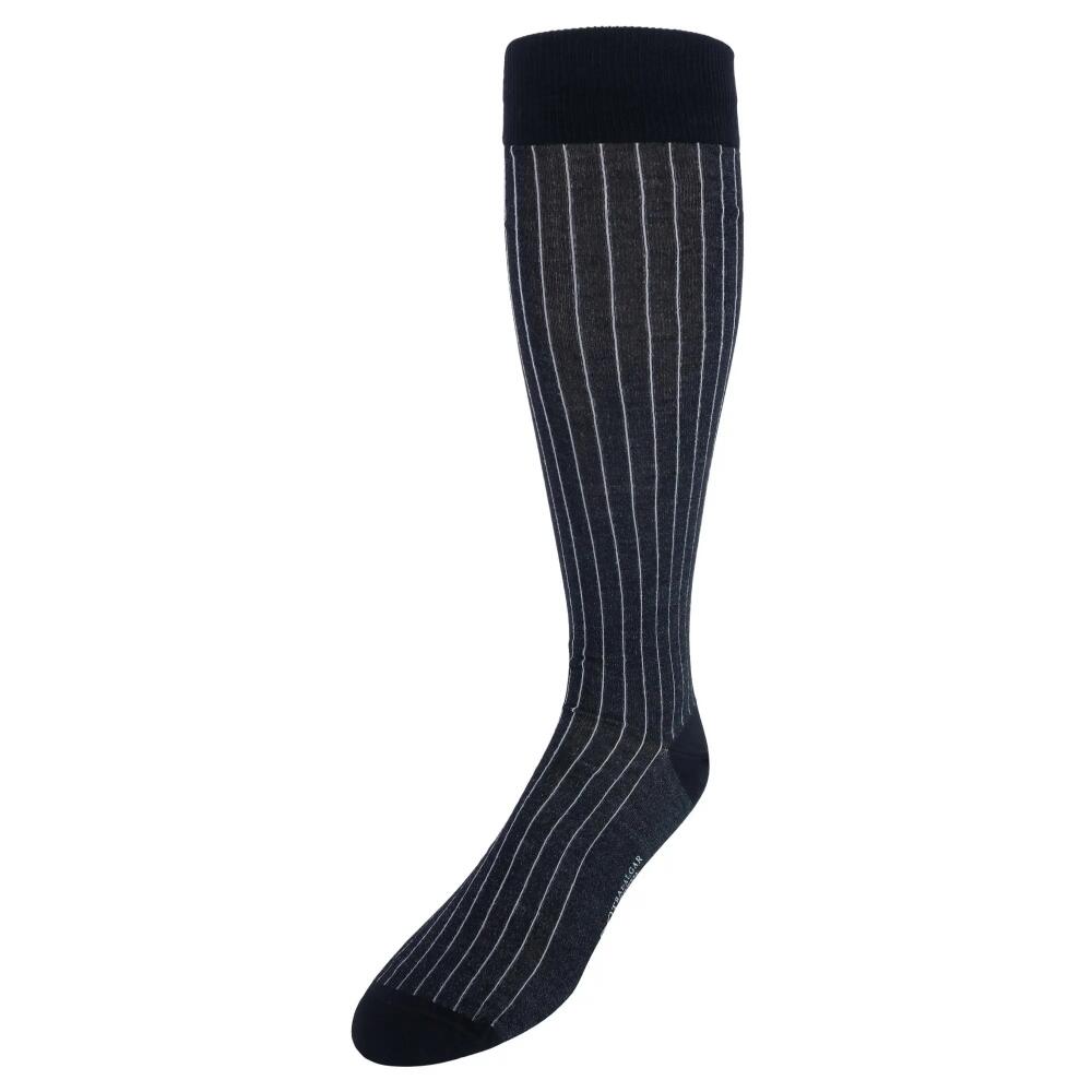 Trafalgar Nigel Over The Calf Vertical Stripe Mercerized Cotton Socks in Black With Grey Stripe Cover