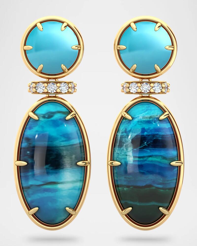 Jamie Turner Marfa Earrings with Turquoise, Chrysocolla Malachite, and Diamonds Cover