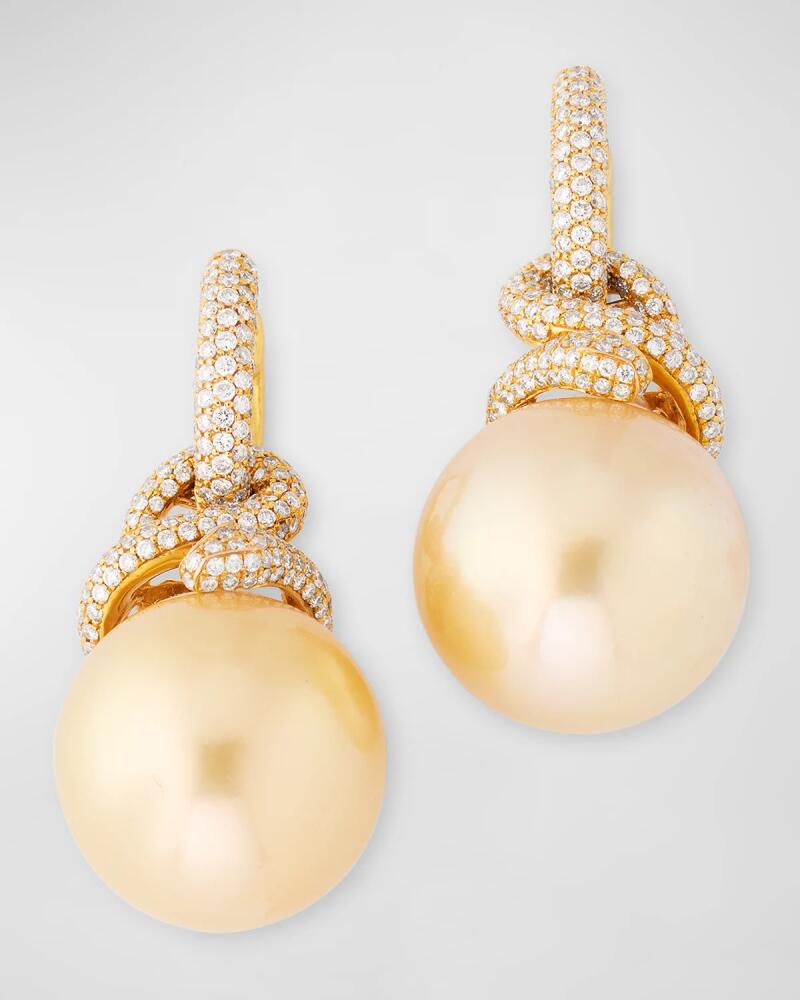 Belpearl 18K Yellow Gold Diamond and 17mm Golden South Sea Pearl Earrings Cover