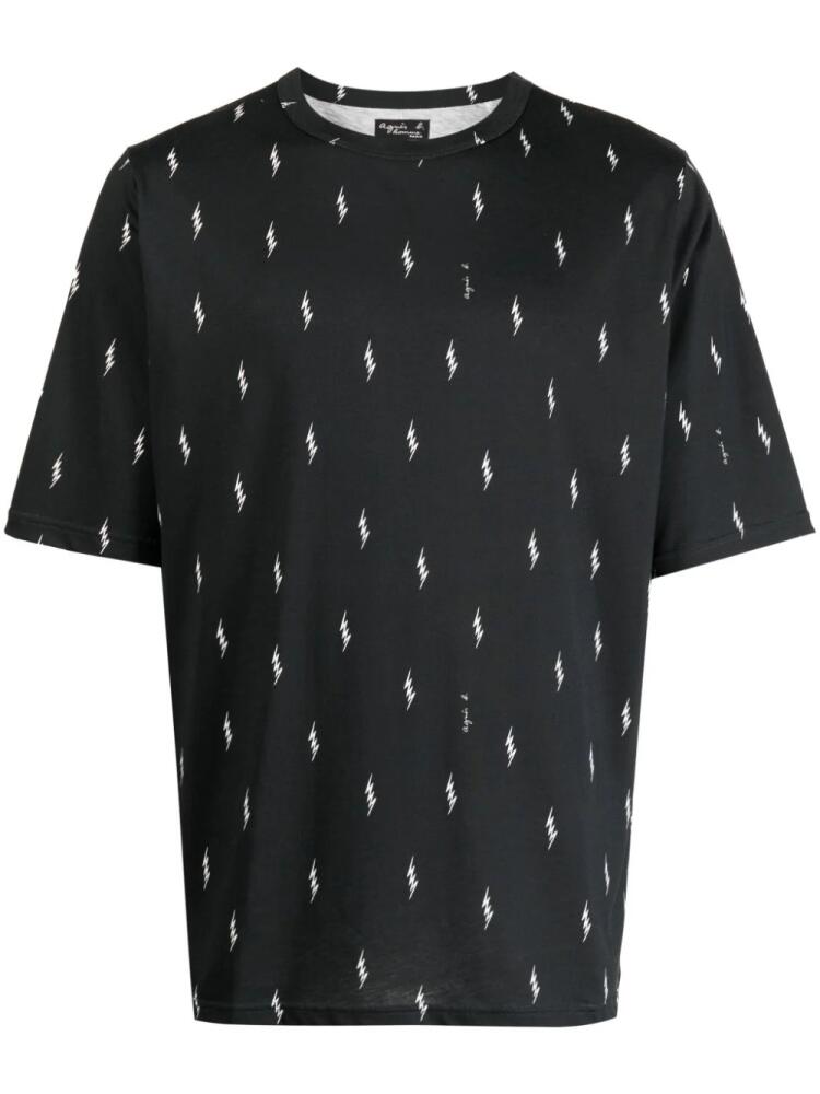 agnès b. thunder-print cotton T-shirt - Black Cover