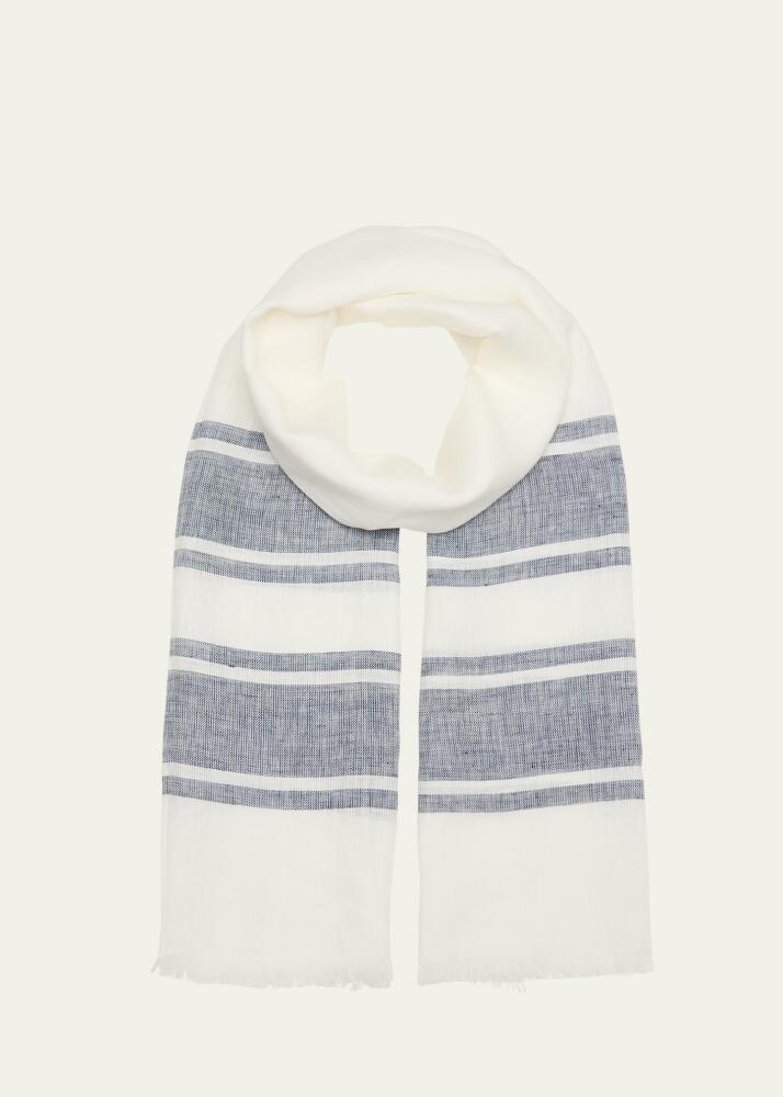 Brunello Cucinelli Men's Linen Multi-Stripe Scarf Cover