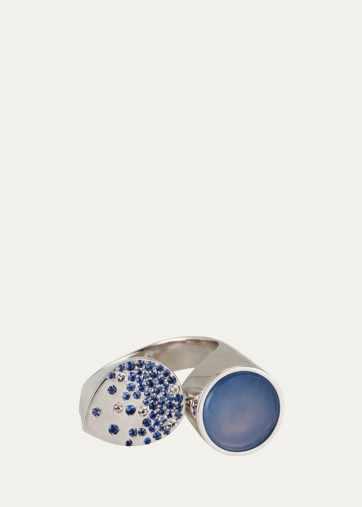 TABAYER Oera Fairmined 18K White Gold Chalcedony and Sapphire Double Signet Ring Cover