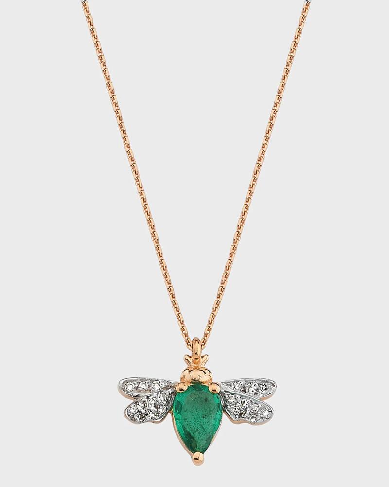 BeeGoddess 14k Rose Gold Bee Diamond and Emerald Necklace Cover