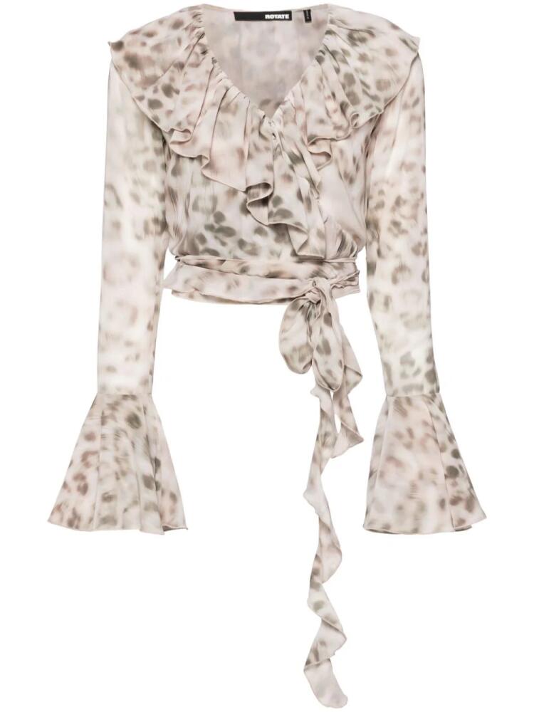 ROTATE BIRGER CHRISTENSEN leopard-print cropped blouse - Neutrals Cover