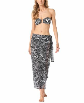 Michael Michael Kors Womens Animal Print Hardware Bandeau Bikini Top Cover Up Wrap Skirt Cover