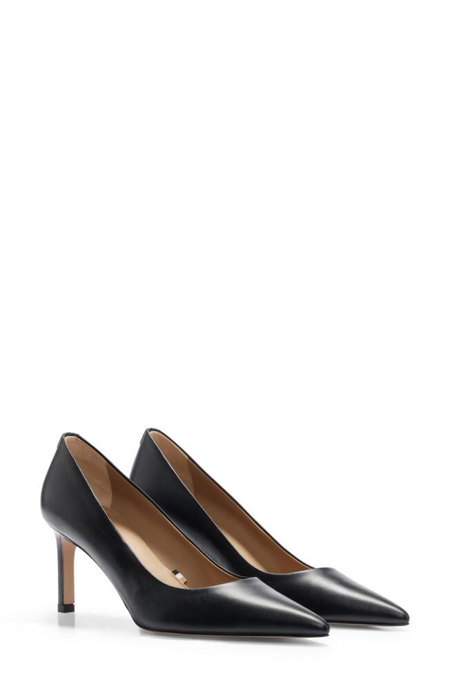 BOSS Janet Pointed Toe Pump in Black Leather Cover