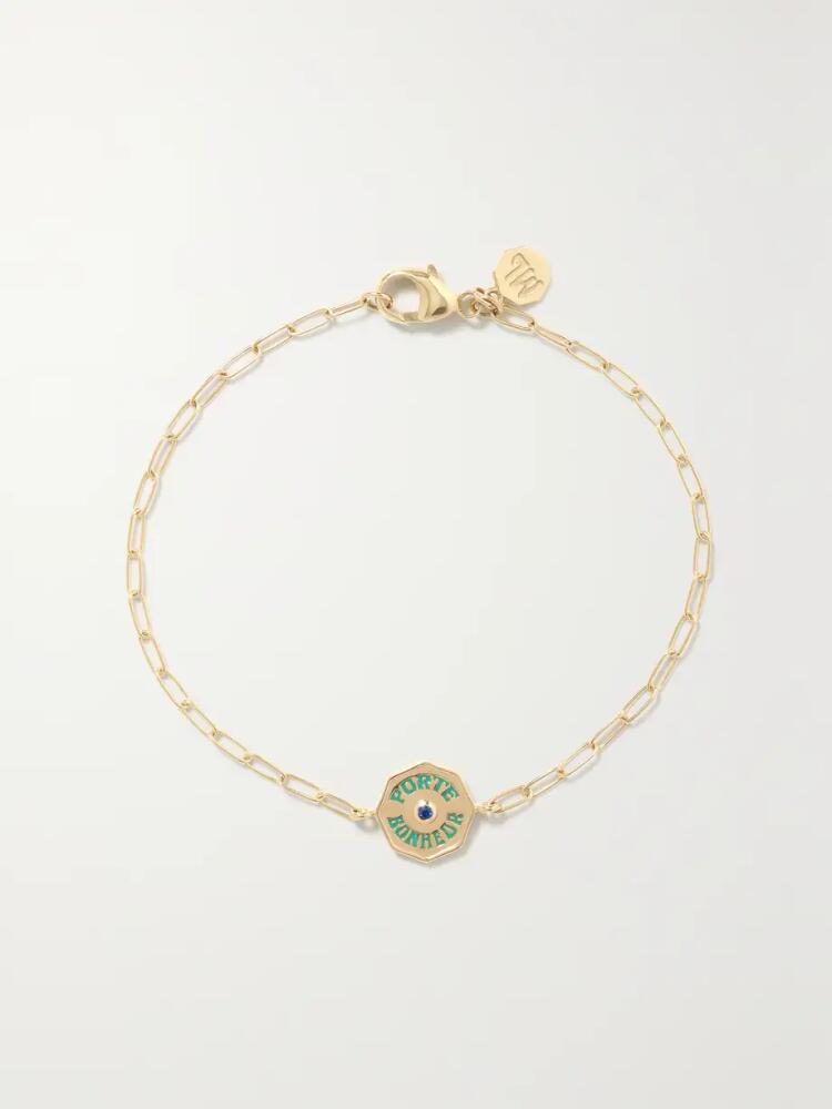 Marlo Laz - Wee Porte Bonheur Coin 14-karat Gold, Enamel And Sapphire Bracelet - One size Cover