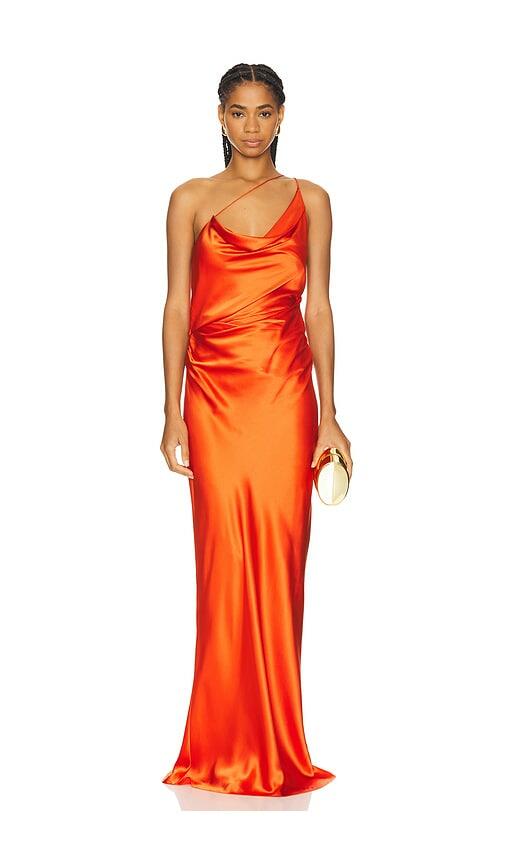 The Sei One Shoulder Cowl Gown in Orange Cover