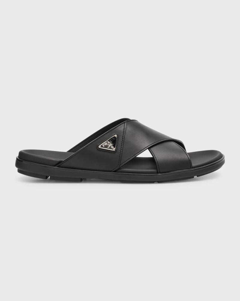 Prada Men's Leather Crisscross Slide Sandals Cover