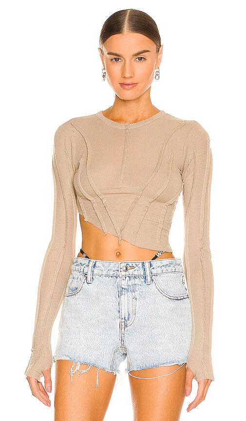 SAMI MIRO VINTAGE Asymmetric Long Sleeve Tee in Taupe Cover