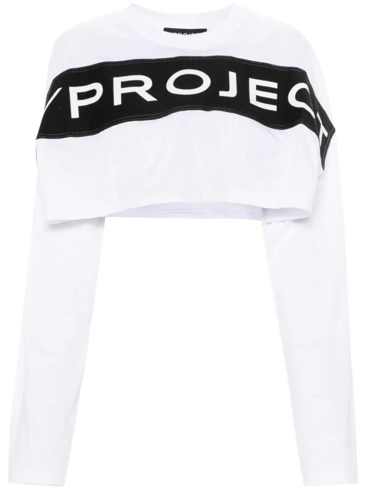 Y/Project logo-appliqué cropped T-shirt - White Cover