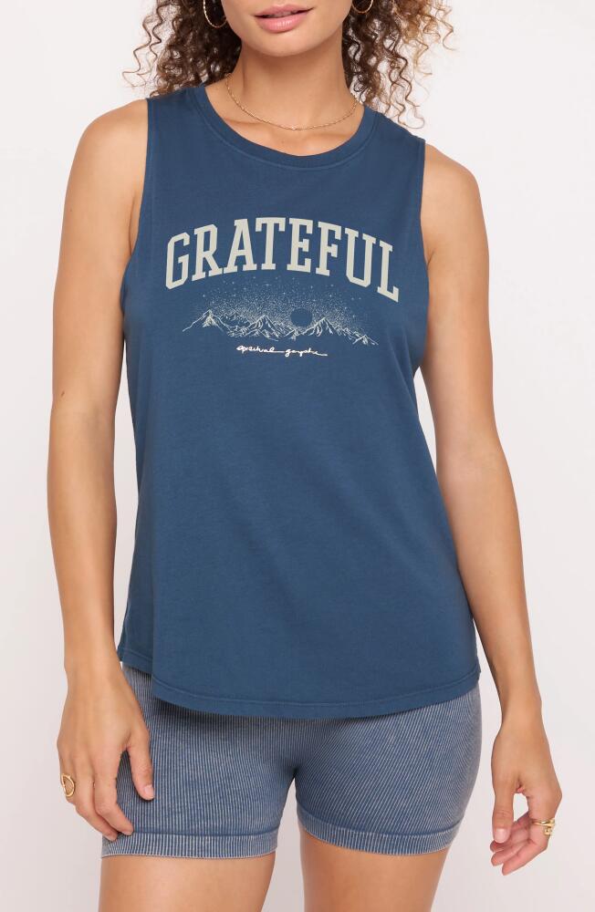 Spiritual Gangster Grateful Jade Cotton & Modal Graphic Muscle Tank in Orion Blue Cover