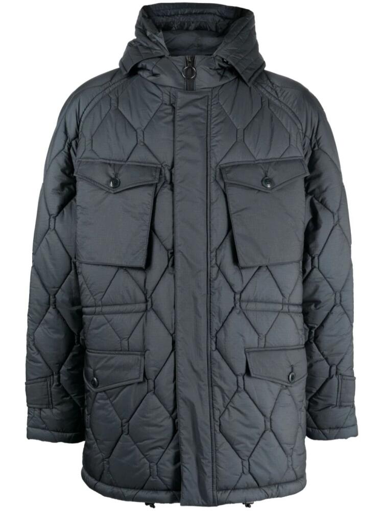 Man On The Boon. multi-pocket hooded quilted jacket - Blue Cover