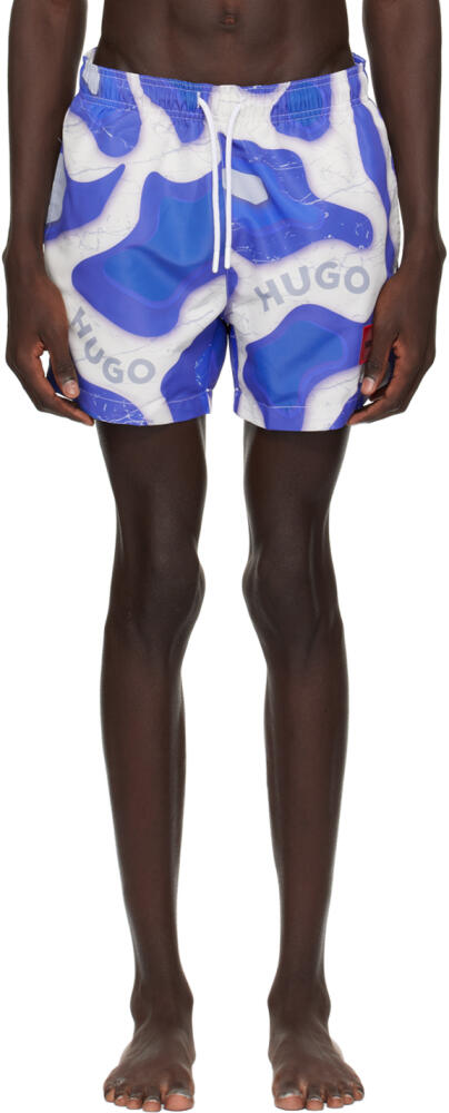 Hugo Blue & White Printed Swim Shorts Cover