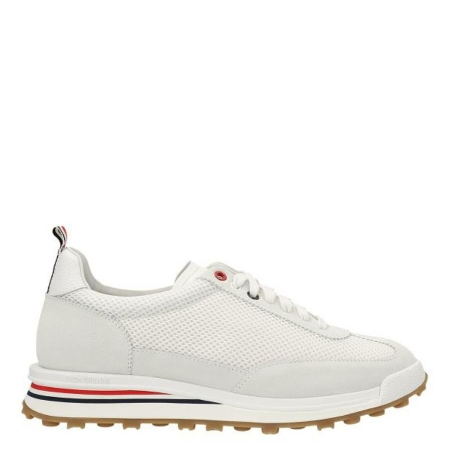 Thom Browne White Suede Tech Runner Low-Top Sneakers Cover