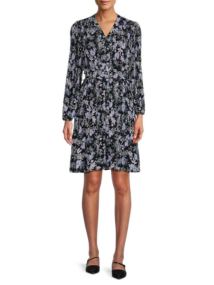 NANETTE nanette lepore Women's Floral Mini Shirt Dress - Navy Cover