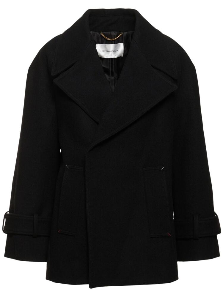 VICTORIA BECKHAM Melton Oversized Wool Blend Short Coat Cover