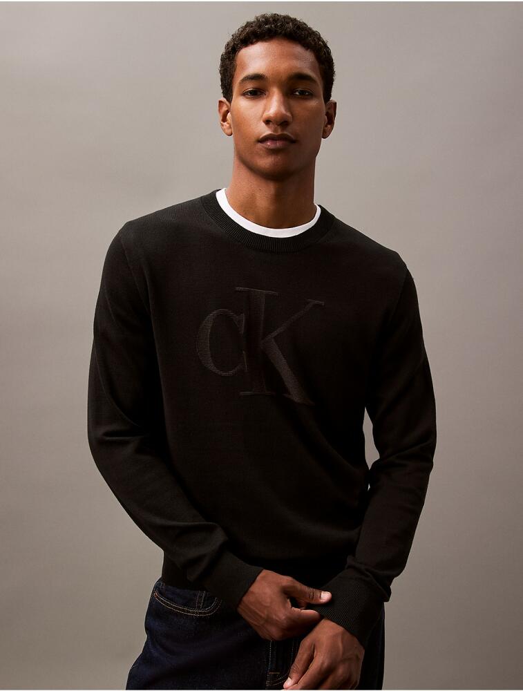 Calvin Klein Men's Smooth Cotton Monogram Logo Sweater - Black Cover