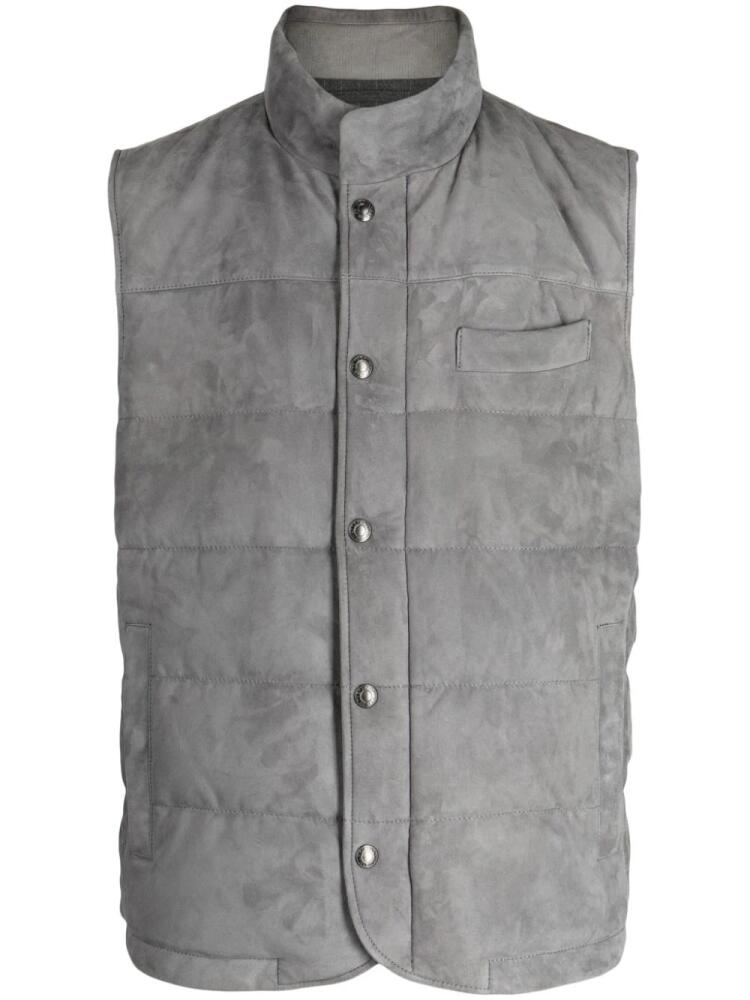 Man On The Boon. high-neck suede down gilet - Grey Cover