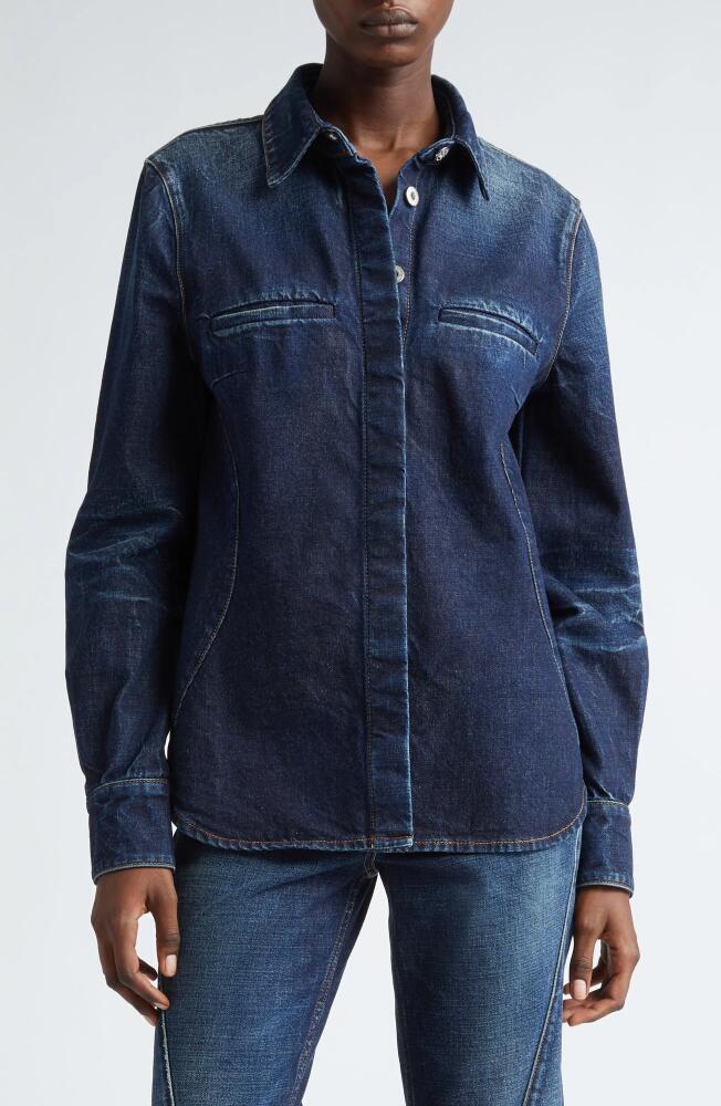 FERRAGAMO Faded Long Sleeve Denim Shirt Jacket in Distressed Cover