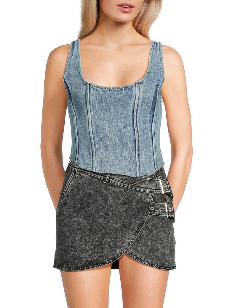 WeWoreWhat Women's Scoop Neck Denim Corset - Denim Blue Cover