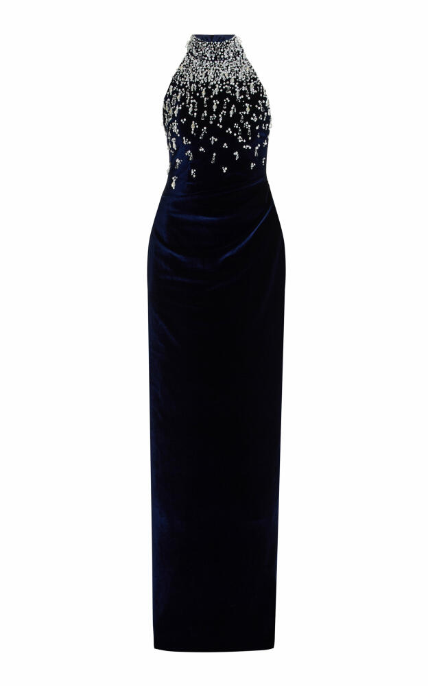 Pamella Roland - Embellished Velvet Halter Gown - Navy Cover