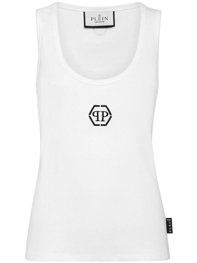 Philipp Plein logo-embroidered ribbed tank top - White Cover