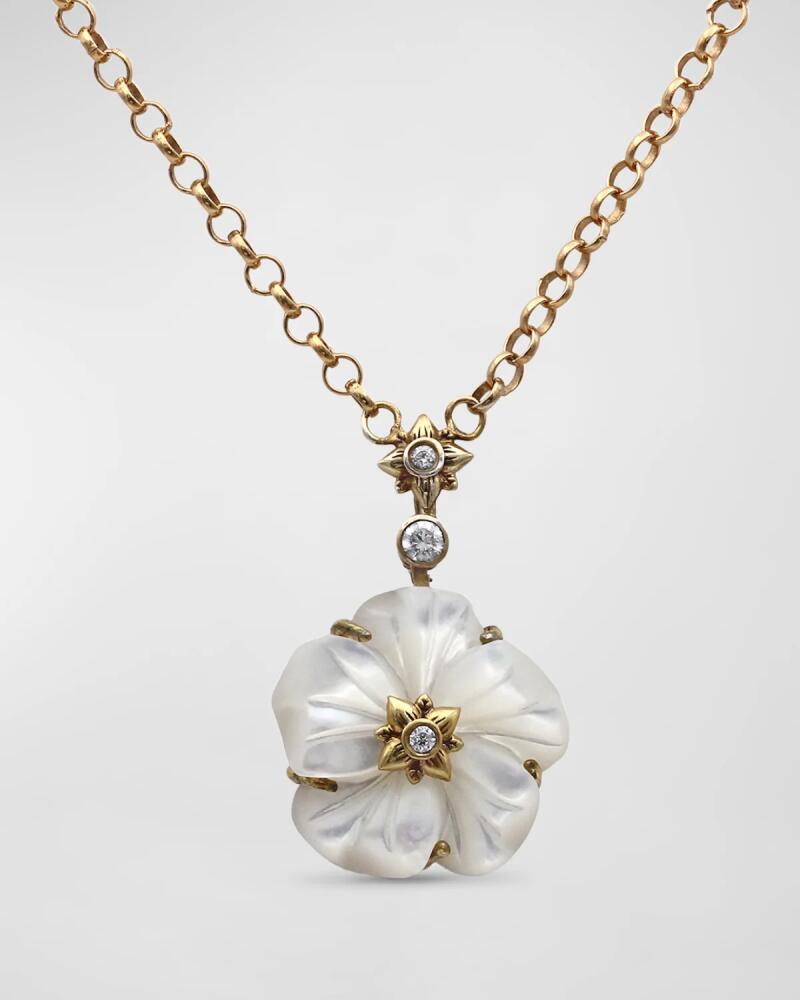 Stephen Dweck White Mother of Pearl and White Diamond Pendant Necklace in 18K Gold Cover