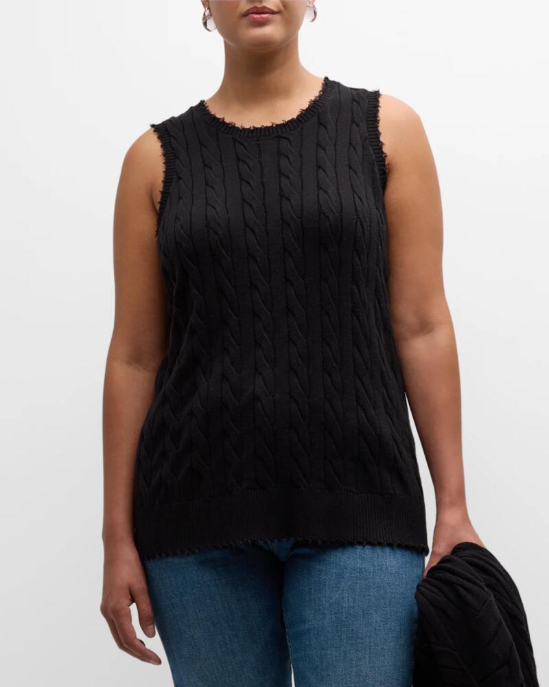 Minnie Rose Plus Size Frayed Cable-Knit Tank Cover