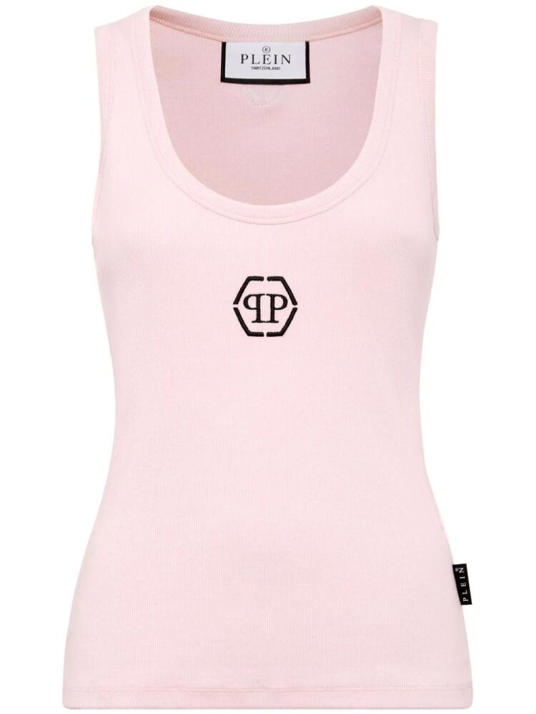 Philipp Plein logo-embroidered ribbed tank top - Pink Cover