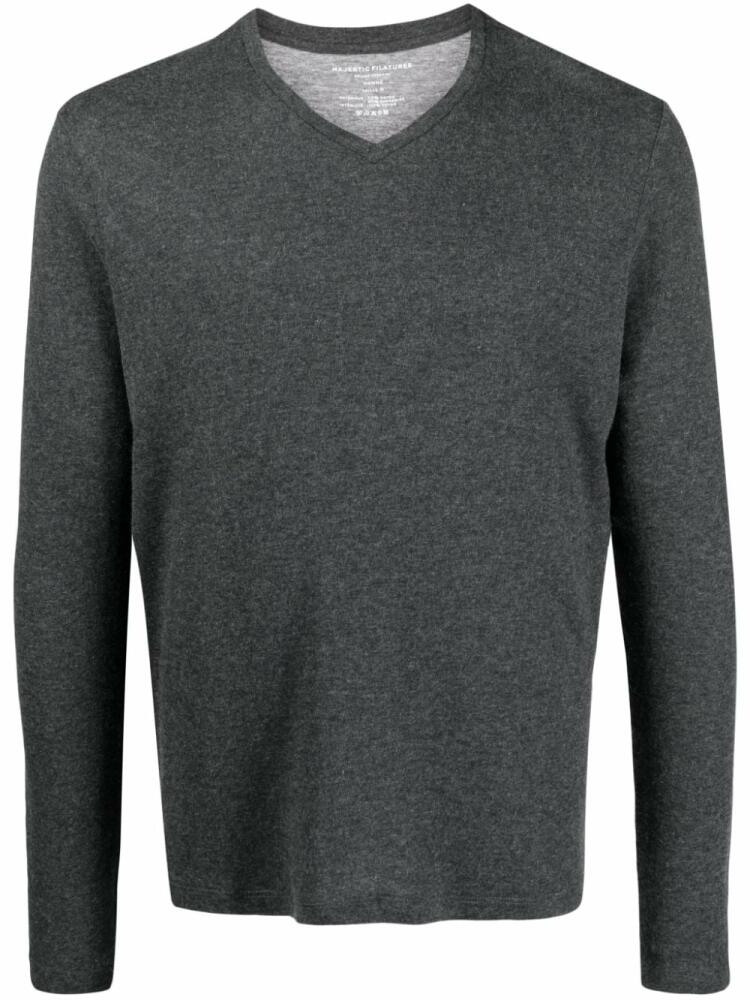 Majestic Filatures V-neck fine-knit jumper - Grey Cover