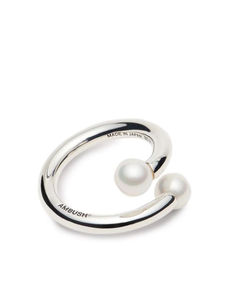 AMBUSH small Barbell faux pearl-embellished ring - Silver Cover