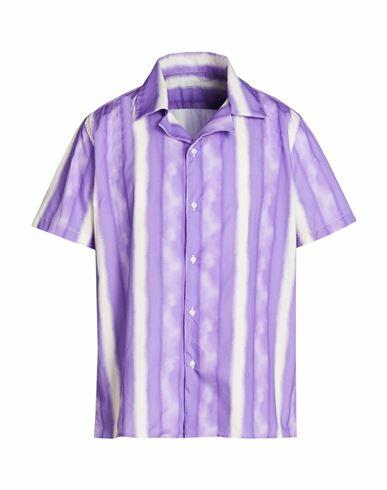 8 By Yoox Printed Camp-collar S/sleeve Oversize Shirt Man Shirt Purple Cotton Cover