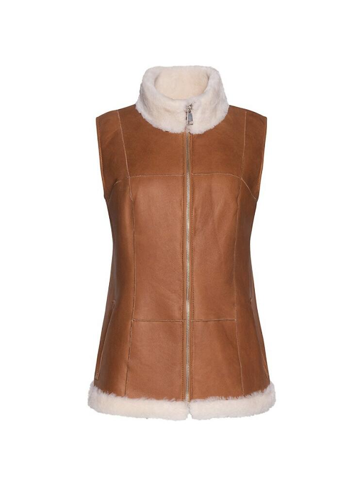 WOLFIE FURS Women's Made For Generations Ultralite Mockneck Shearling Zip Vest - Antique Whiskey Cover