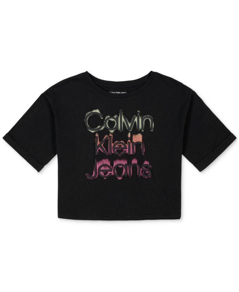 Calvin Klein Big Girls Glow Calvin Klein Jean Oversize Logo T-Shirt - Black Beau Cover