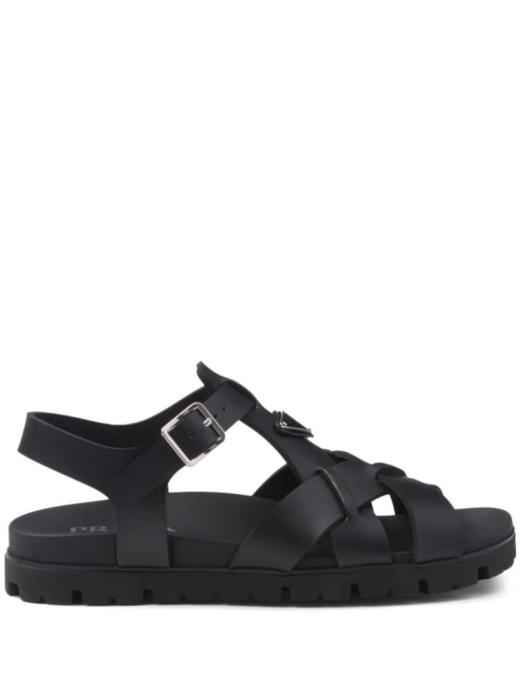 Prada triangle-logo woven sandals - Black Cover