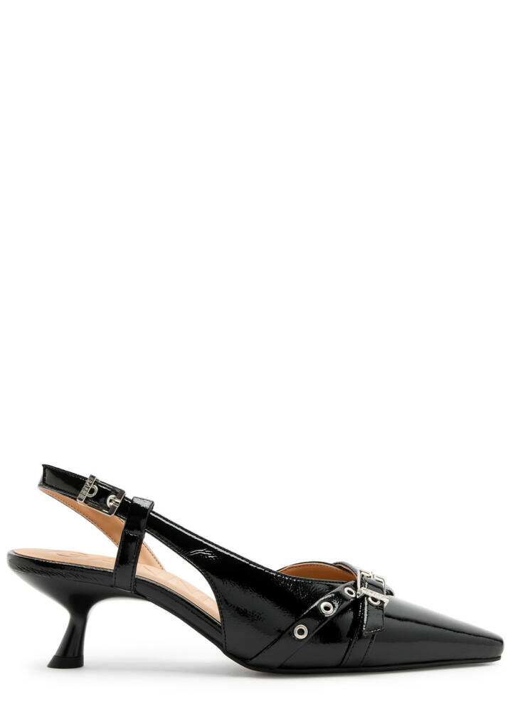 Ganni 50 Patent Faux Leather Slingback Pumps - Black Cover