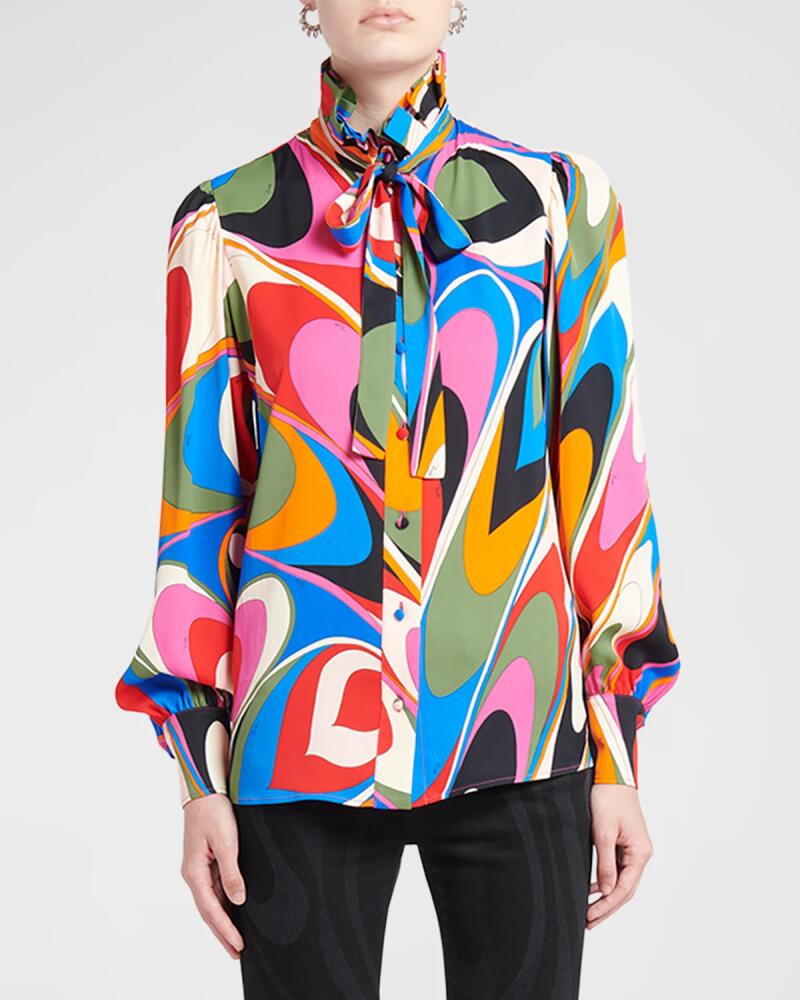 Emilio Pucci Abstract-Print Neck-Tie Ruffle-Collared Shirt Cover