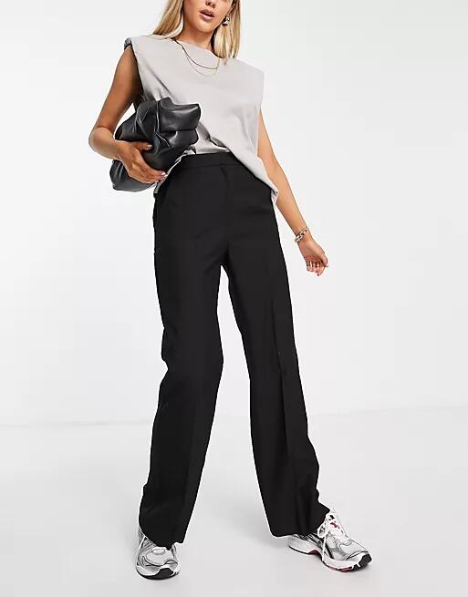 ASOS DESIGN tailored straight leg pants in black Cover