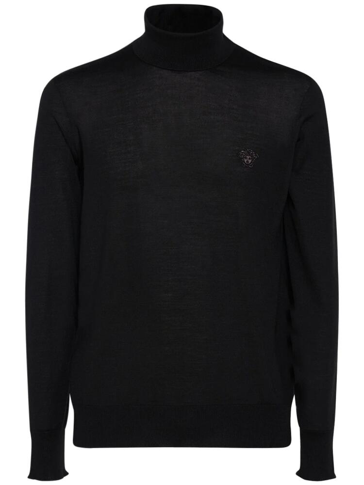 VERSACE Logo Wool Blend Knit Turtleneck Sweater Cover