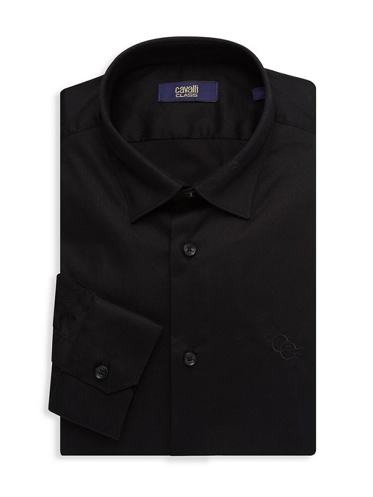 Cavalli Class by Roberto Cavalli Men's Slim Fit Textured Dress Shirt - Black Cover