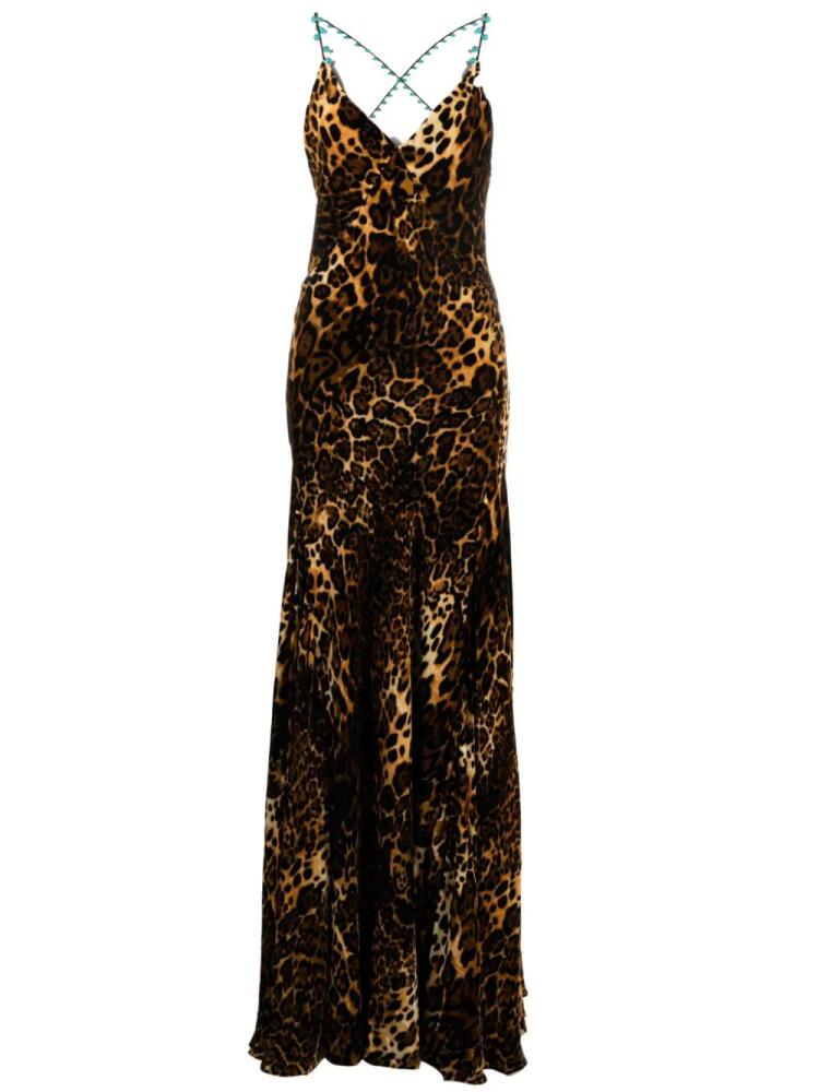 Roberto Cavalli crisscross back leopard print maxi dress - Neutrals Cover