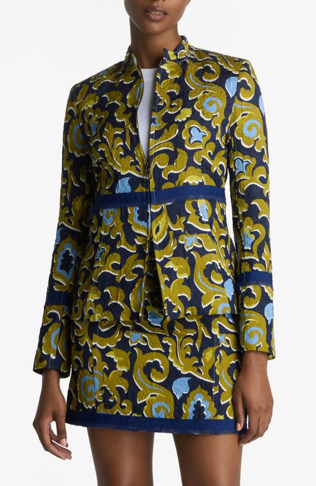 St. John Collection Western Paisley Print Cotton Blend Matelassé Zip-Up Jacket in Royal Blue Multi Cover