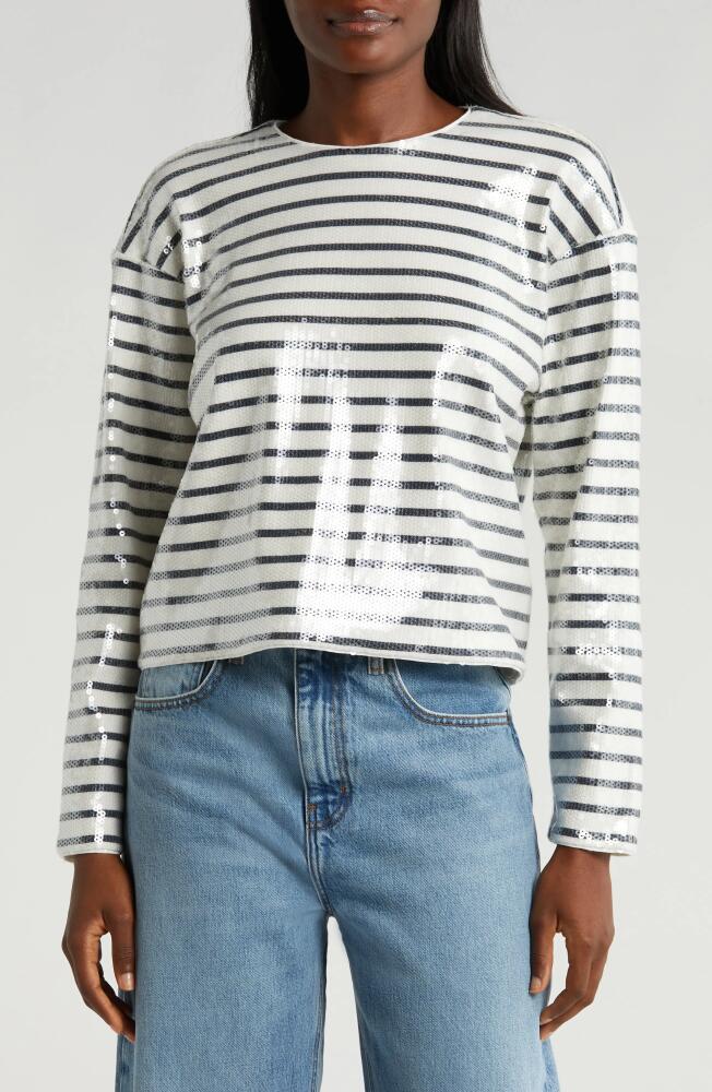 FRAME Stripe Sequin Top in Navy Multi Cover