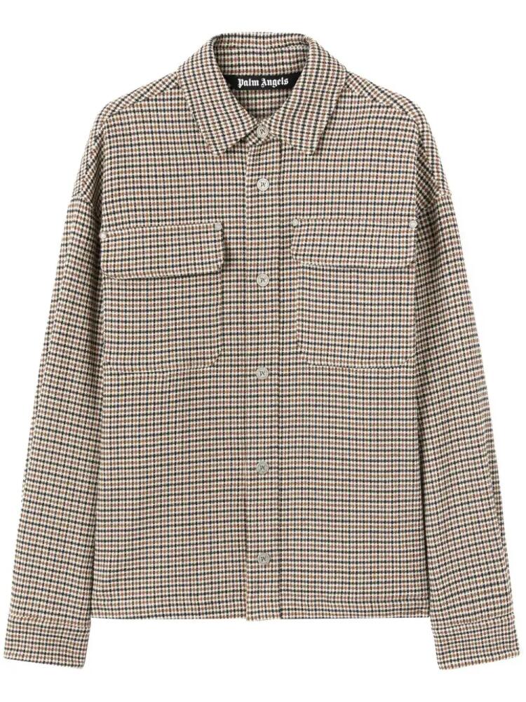 Palm Angels logo-print checked overshirt - Neutrals Cover